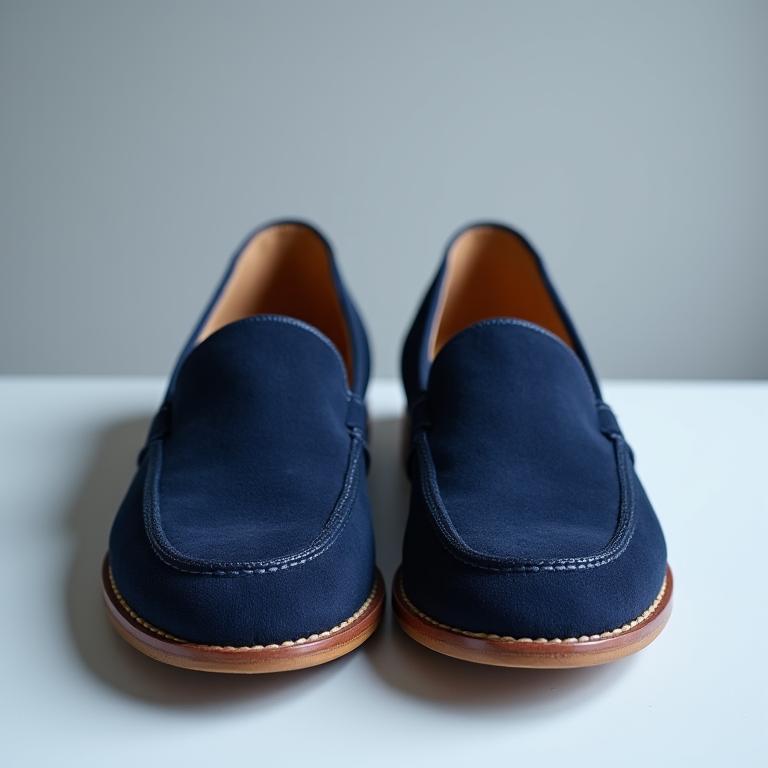 Casual yet sophisticated navy blue suede loafers.